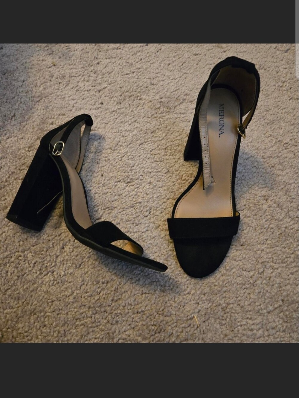 Merona Black Suede Block Heel Ankle Strap Heels